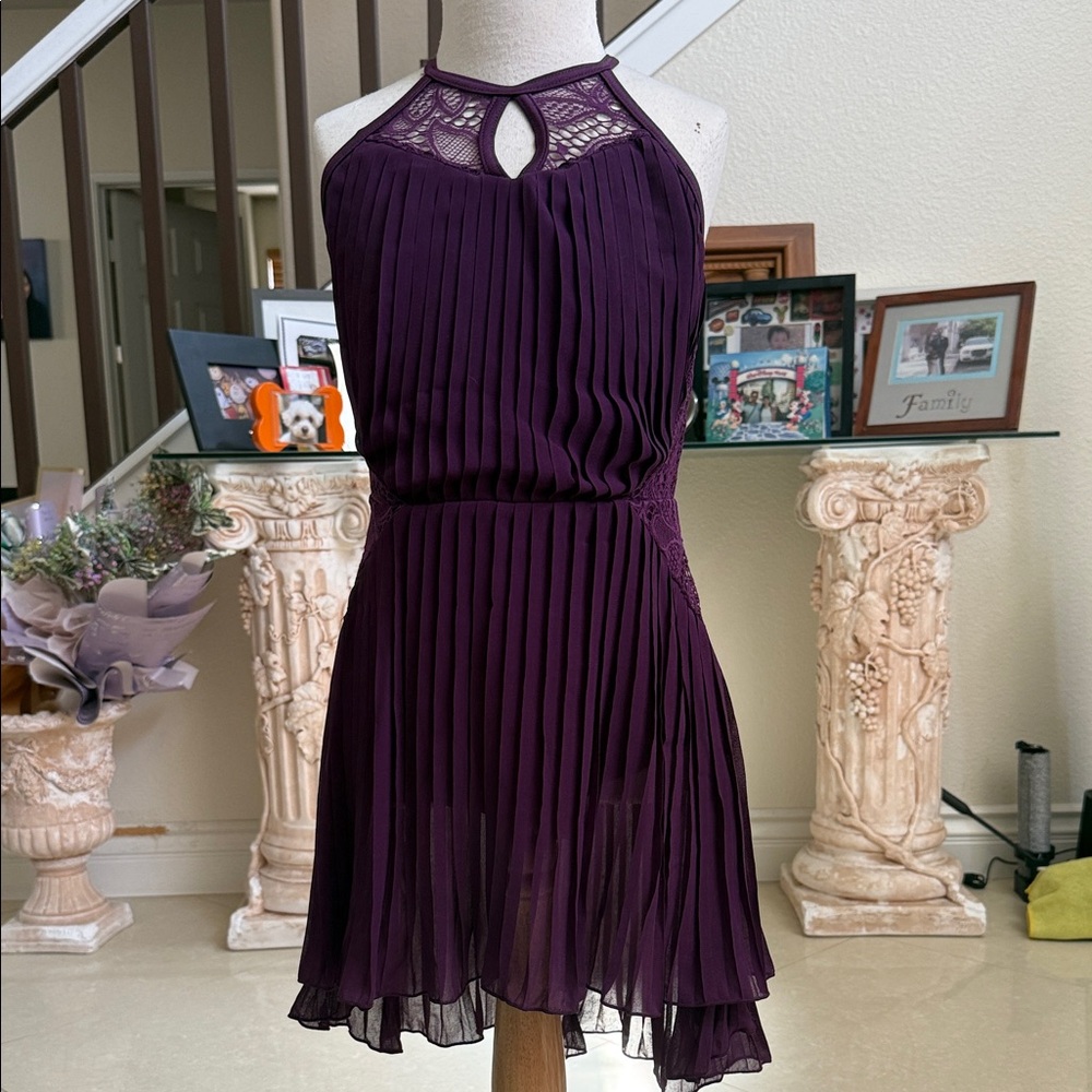 Weissman Deep Purple Pleated Mini Dress